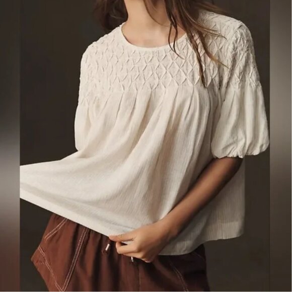 Anthropologie Liza Puff-sleeve Smoked Top size M - Picture 1 of 9